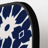 Marine Blauw en Wit Geometrische Bloemen Pickleball Paddle (Links Detail)