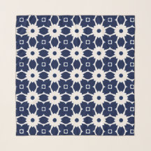Marine Blauw en Wit Geometrische Bloemen