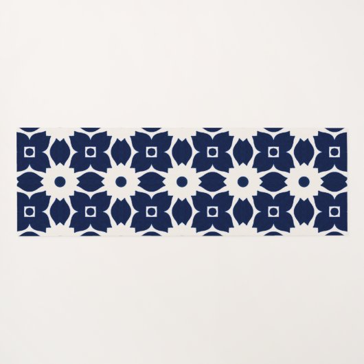 Marine Blauw en Wit Geometrische Bloemen Yogamat (Achterkant (horizontaal))