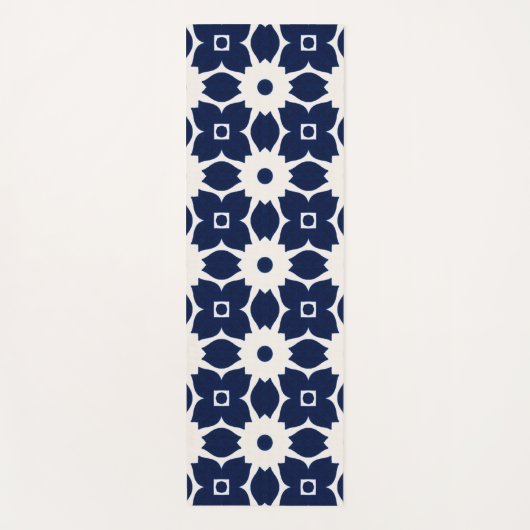 Marine Blauw en Wit Geometrische Bloemen Yogamat (Voorkant)