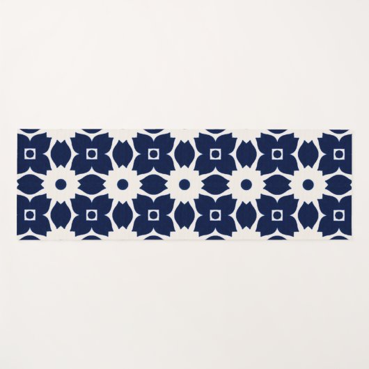 Marine Blauw en Wit Geometrische Bloemen Yogamat (Voorkant (horizontaal))