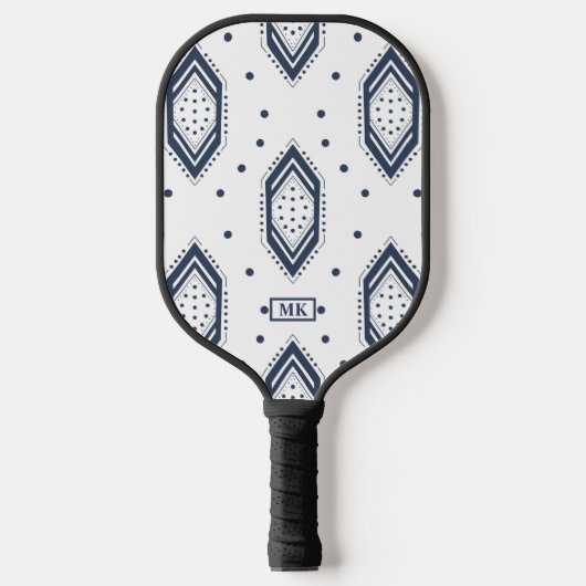 Marine Blauw en Wit Geometrische Pickleball Paddle (Voorkant)