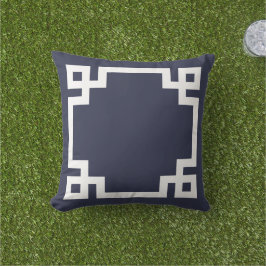 Marine Blauw en Wit Griekse Key Border Buitenkussen