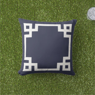 Marine Blauw en Wit Griekse Key Border Buitenkussen