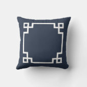 Marine Blauw en Wit Griekse sleutel Kussen (Achterkant)