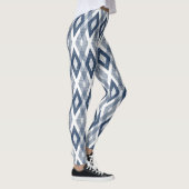 Marine Blauw en Wit Grunge Harlekijnpatroon Leggings (Rechts)
