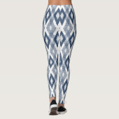Marine Blauw en Wit Grunge Harlekijnpatroon Leggings (Achterkant)