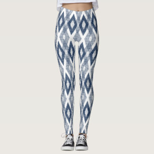 Marine Blauw en Wit Grunge Harlekijnpatroon Leggings