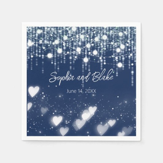 Marine Blauw en Wit Hangende Lichten Bruiloft Servet (Voorkant)