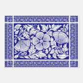 Marine Blauw en Wit Indiaas Bloempatroon Inpakpapier Vel (Voorkant)