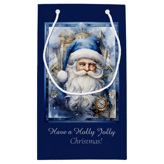 Marine Blauw en Wit Kerstman Klein Cadeauzakje (Achterkant)