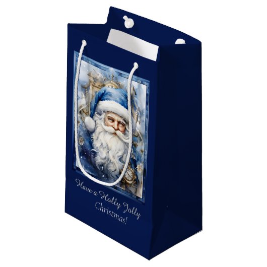 Marine Blauw en Wit Kerstman Klein Cadeauzakje (Voorkant Gekanteld)