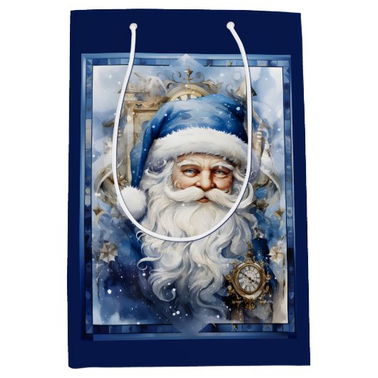 Marine Blauw en Wit Kerstman Medium Cadeauzakje (Voorkant)