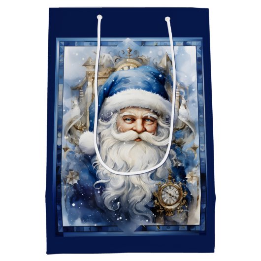 Marine Blauw en Wit Kerstman Medium Cadeauzakje (Achterkant)