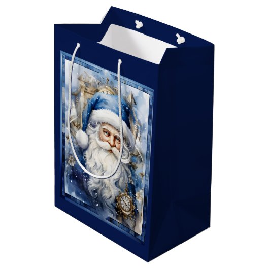 Marine Blauw en Wit Kerstman Medium Cadeauzakje (Achterkant Gekanteld)
