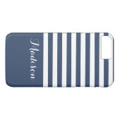 Marine Blauw en Wit Klassieke Strepen Monogram Case-Mate iPhone Case (Achterkant (Horizontaal))
