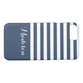 Marine Blauw en Wit Klassieke Strepen Monogram Case-Mate iPhone Case (Achterkant (Horizontaal))