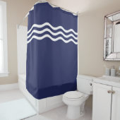 Marine Blauw en Wit Kustgolf Patroon Douchegordijn (In situ)