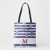 Marine Blauw en Wit Marine Custom Name Tote Bag (Voorkant)