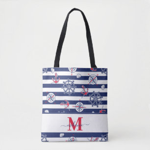 Marine Blauw en Wit Marine Custom Name Tote Bag