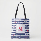 Marine Blauw en Wit Marine Custom Name Tote Bag (Voorkant)