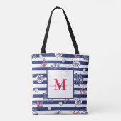 Marine Blauw en Wit Marine Custom Name Tote Bag (Achterkant)
