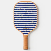 Marine Blauw en Wit Marine Stipes Modern Monogram Pickleball Paddle (Voorkant)