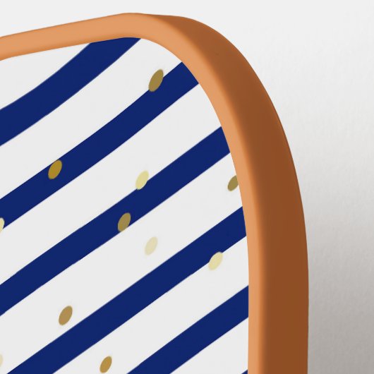 Marine Blauw en Wit Marine Stipes Modern Monogram Pickleball Paddle (Links Detail)