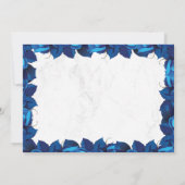 Marine Blauw en Wit Marmer Bloemen Foto Bruiloft Kaart (Achterkant)