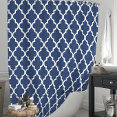 Marine Blauw en Wit Marokkaans Quatrefoil Douchegordijn