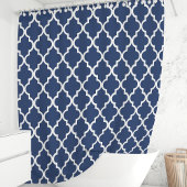 Marine Blauw en Wit Marokkaans Quatrefoil Douchegordijn