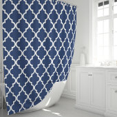 Marine Blauw en Wit Marokkaans Quatrefoil Douchegordijn