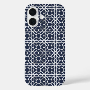 Marine Blauw en Wit Marokkaans Zellige Patroon iPhone 16 Hoesje