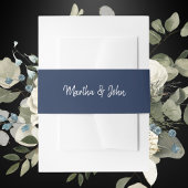Marine blauw en wit minimale script bruiloft uitnodigingen wikkel