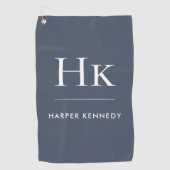 Marine Blauw en Wit Modern Monogram Elegant Custom Golfhanddoek (Voorkant)