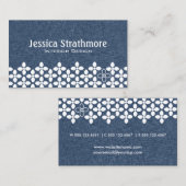 Marine Blauw en Wit Moderne Bloem Visitekaartje (Voorkant / Achterkant)