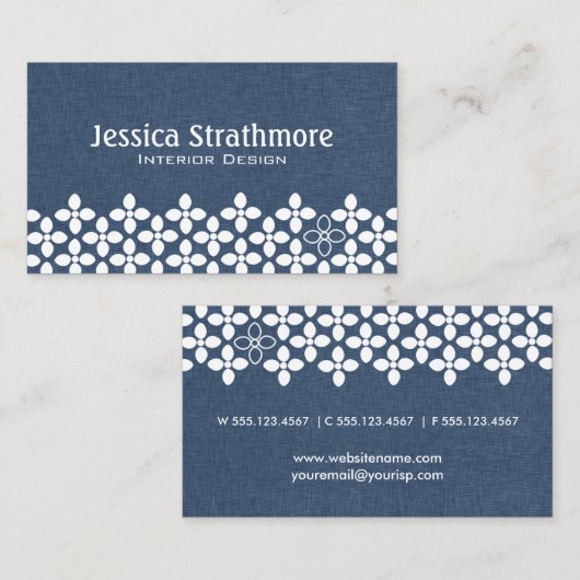 Marine Blauw en Wit Moderne Bloem Visitekaartje (Voorkant / Achterkant)