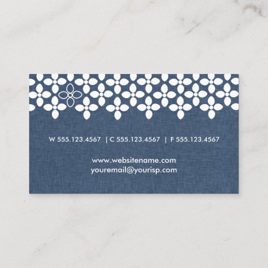 Marine Blauw en Wit Moderne Bloem Visitekaartje (Achterkant)
