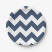 Marine blauw en wit moderne Chevron Papieren Bordje (Voorkant)