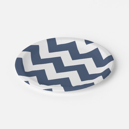 Marine blauw en wit moderne Chevron Papieren Bordje (Gekanteld)