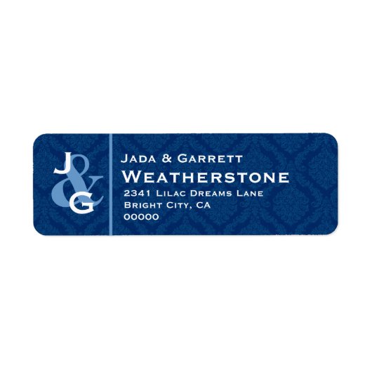 Marine Blauw en Wit Monogram Bruiloft V005AB Etiket (Voorkant)