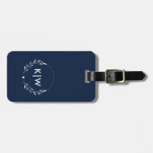 Marine blauw en wit | Monogram moderne Initialen Bagagelabel (Voorkant horizontaal)