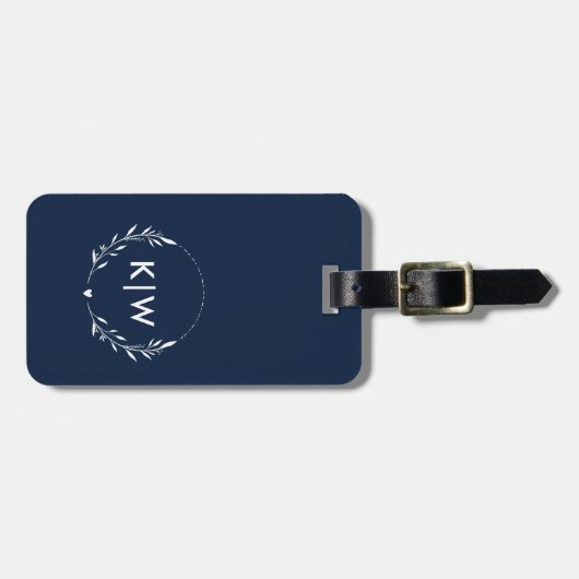 Marine blauw en wit | Monogram moderne Initialen Bagagelabel (Voorkant horizontaal)