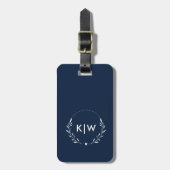 Marine blauw en wit | Monogram moderne Initialen Bagagelabel (Voorkant verticaal)
