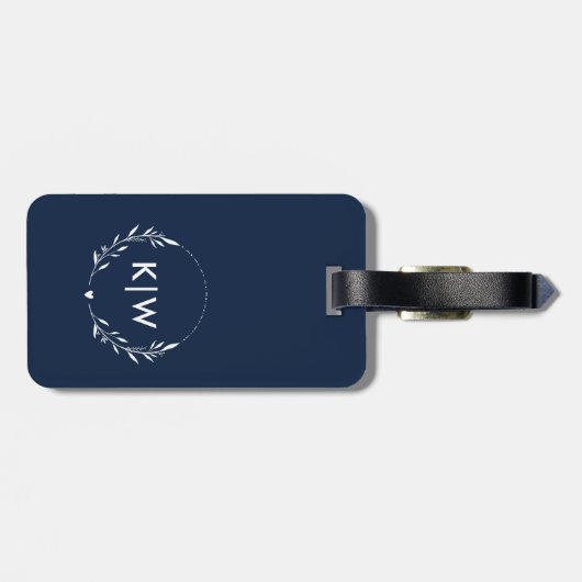 Marine blauw en wit | Monogram moderne Initialen Bagagelabel (Achterkant horizontaal)