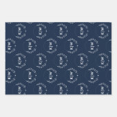 Marine blauw en wit | Monogram moderne Initialen Inpakpapier Vel (Voorkant 2)