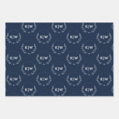 Marine blauw en wit | Monogram moderne Initialen Inpakpapier Vel (Voorkant)