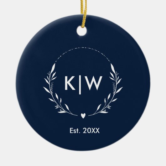 Marine blauw en wit | Monogram moderne Initialen Keramisch Ornament (Voorkant)