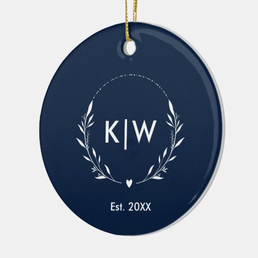 Marine blauw en wit | Monogram moderne Initialen Keramisch Ornament (Links)
