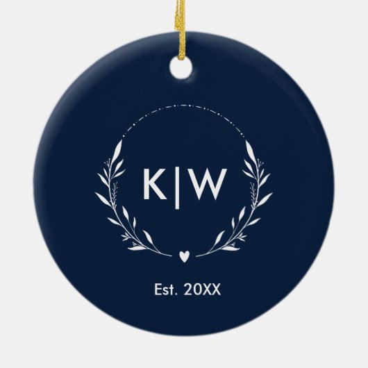 Marine blauw en wit | Monogram moderne Initialen Keramisch Ornament (Achterkant)